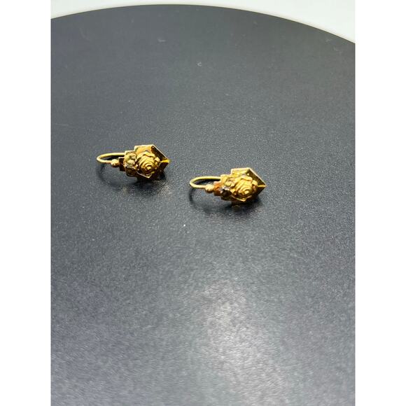 Designer Signed Vintage 18k Yellow Gold Flower Floral Dangle Drop Hook Earrings - Picture 15 of 15